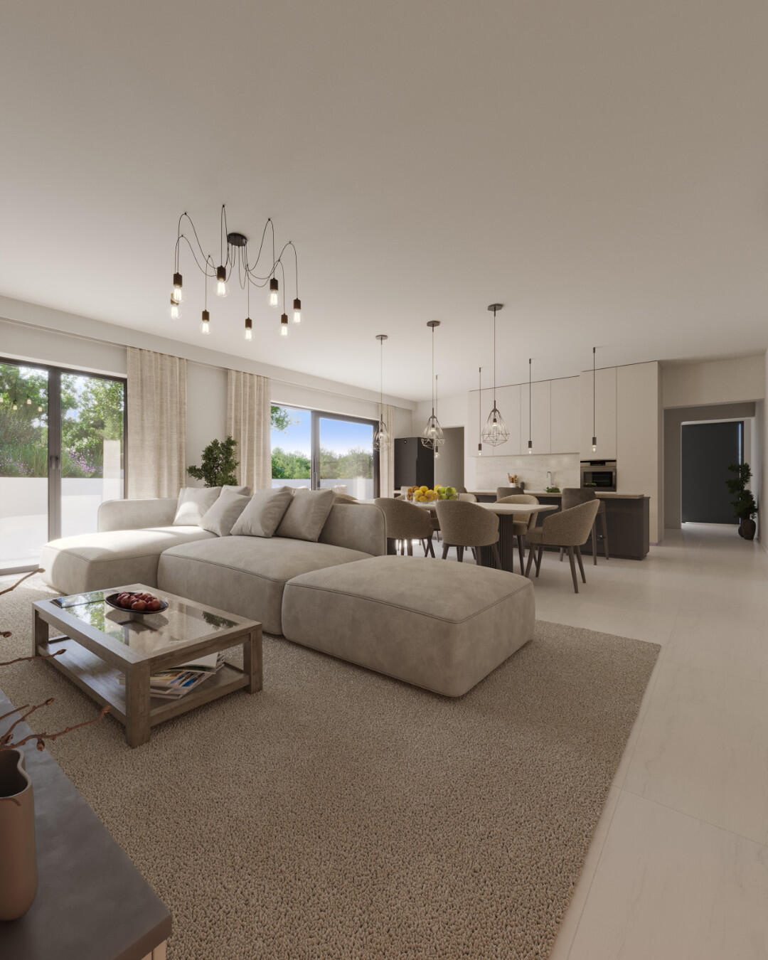 Untitled Photorealistic 3D Interior Visualization of a modern open space,kitchen and living room in neutral colors