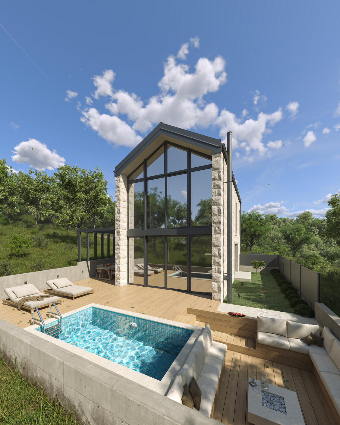Untitled Photorealistic Exterior 3D Render Of A Stone House With Swimmingpool in Croatia
